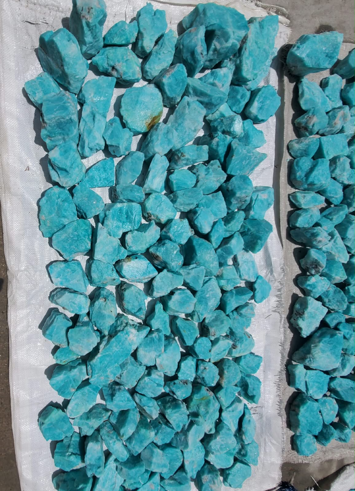 Vertical photograph of rough blue amazonite pieces in natural variation